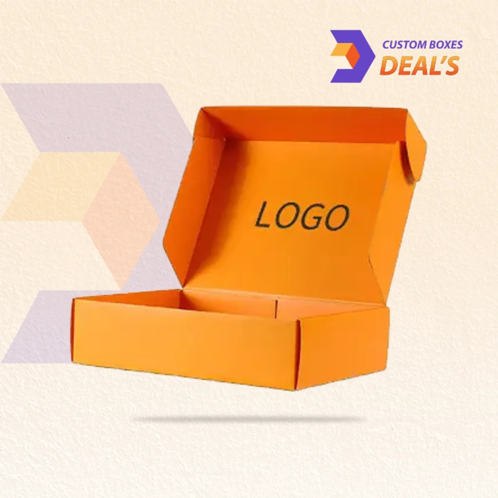 Orange mailer boxes for colorful product packaging and shipping.