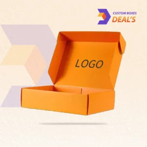 Orange mailer boxes for colorful product packaging and shipping.
