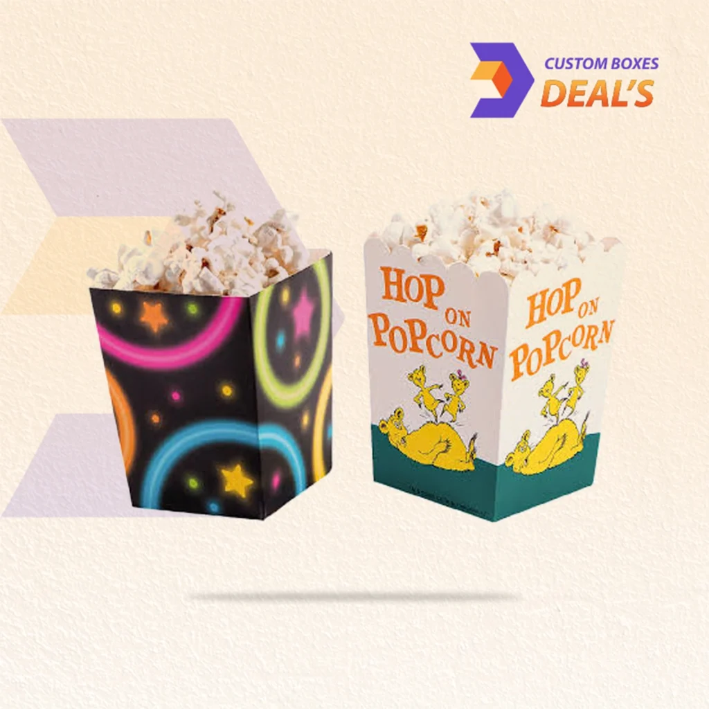 Custom popcorn boxes designed for colorful party celebrations