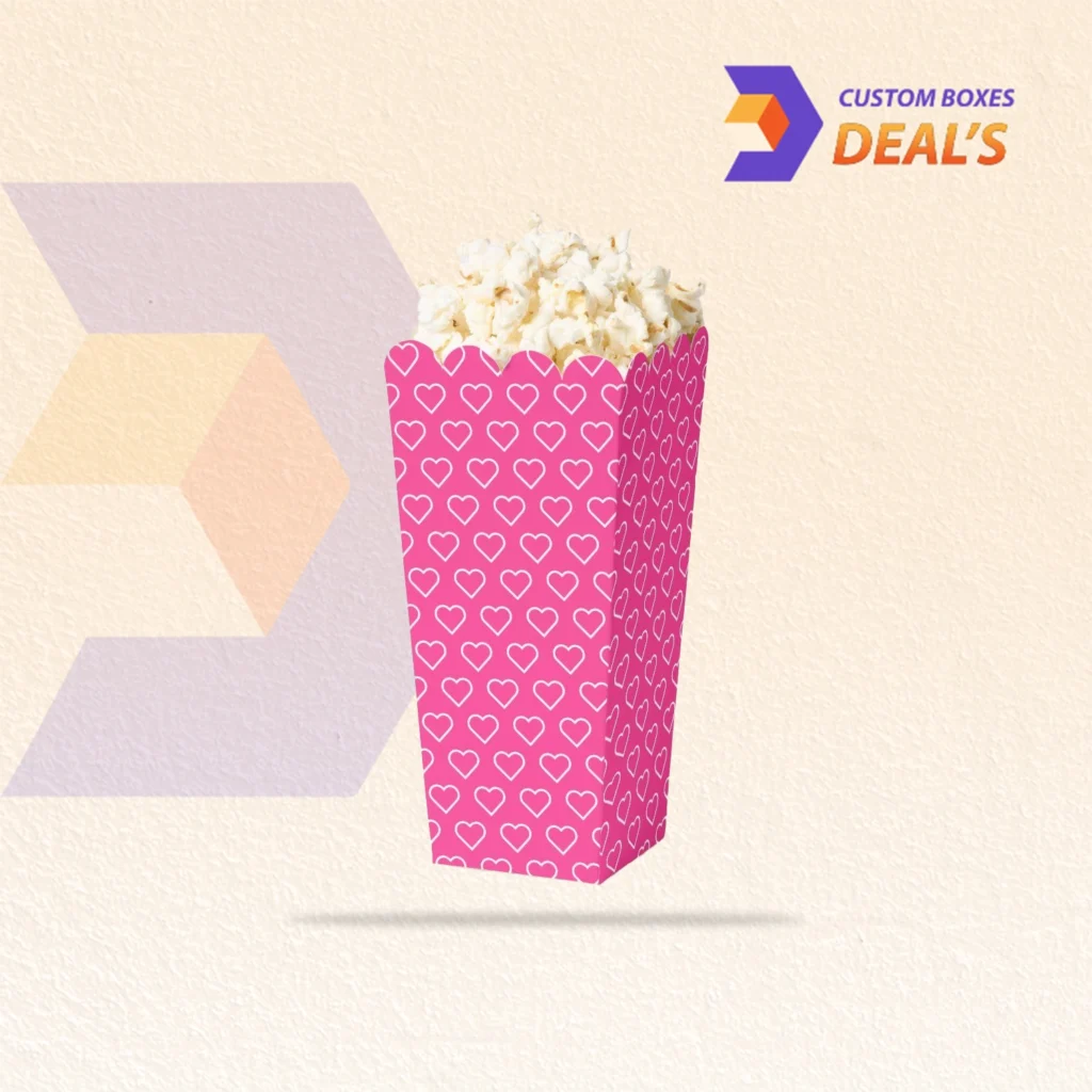 Pink popcorn boxes with personalized printed designs