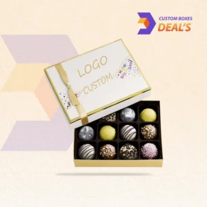 Custom chocolate truffle boxes with branded designs for handmade chocolates and confectionery