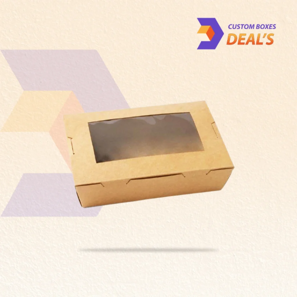 Custom window corrugated boxes with clear panels for product visibility.