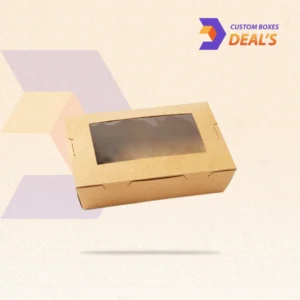 Custom window corrugated boxes with clear panels for product visibility.