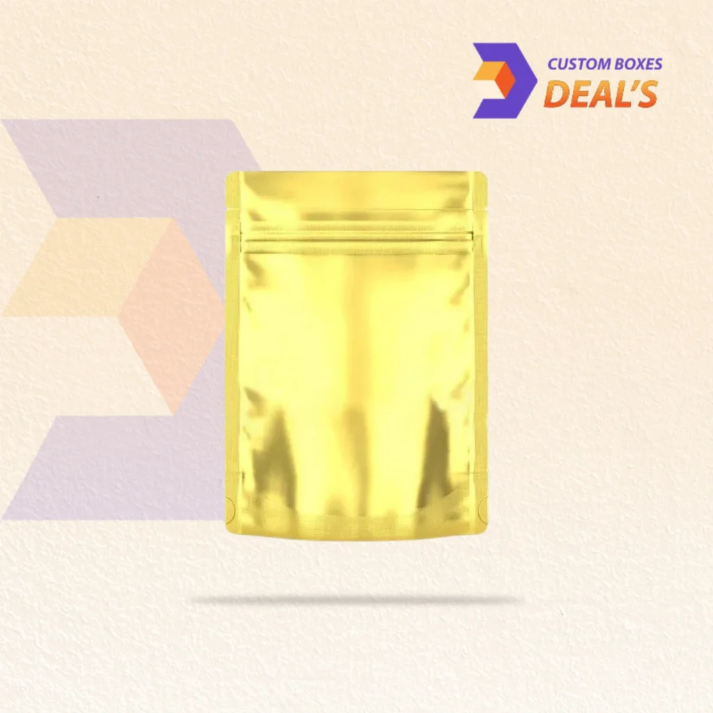 Gold Mylar bags with premium metallic finish for product packaging