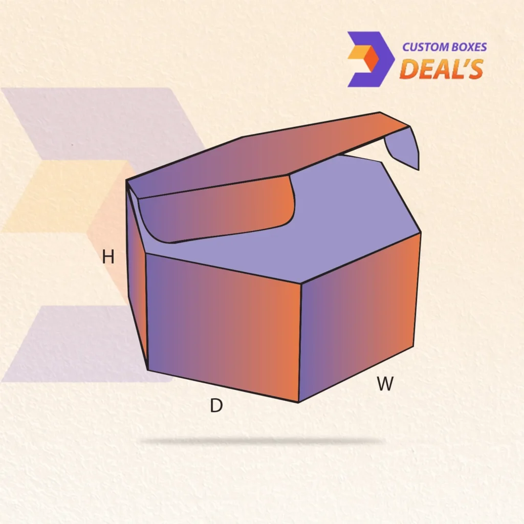 Hexagon-shaped packaging box with a custom logo and design