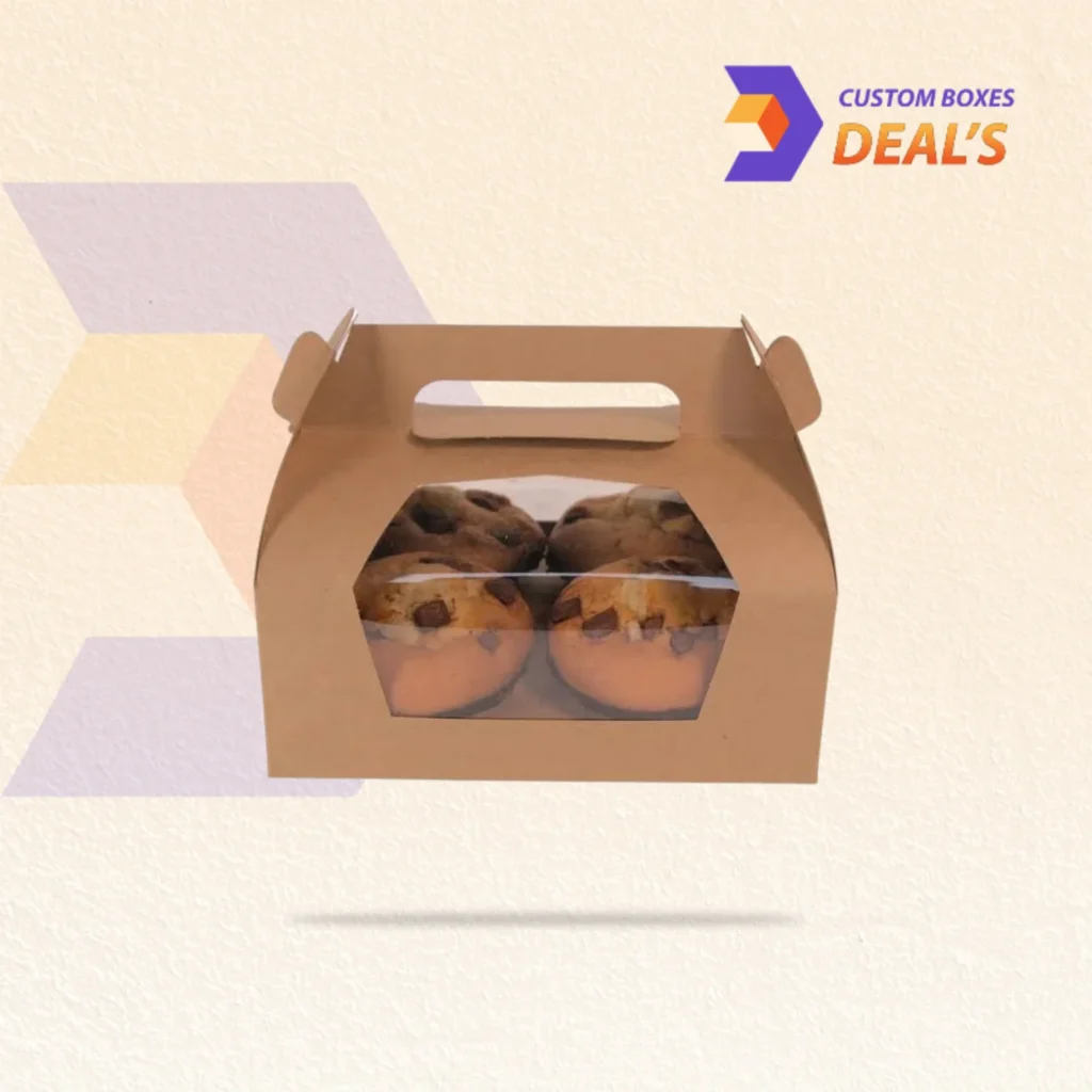 Brown kraft muffin packaging box for fresh cupcakes and baked goods