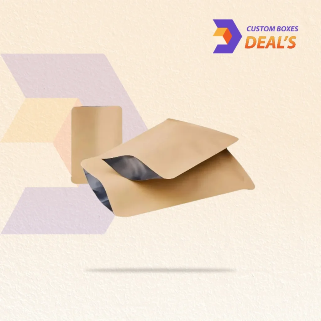Kraft Mylar bags with natural paper finish for premium product packaging
