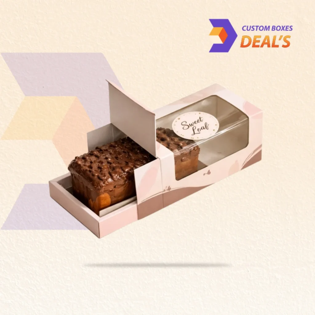 Custom loaf cake packaging boxes for fresh baked cakes and slices