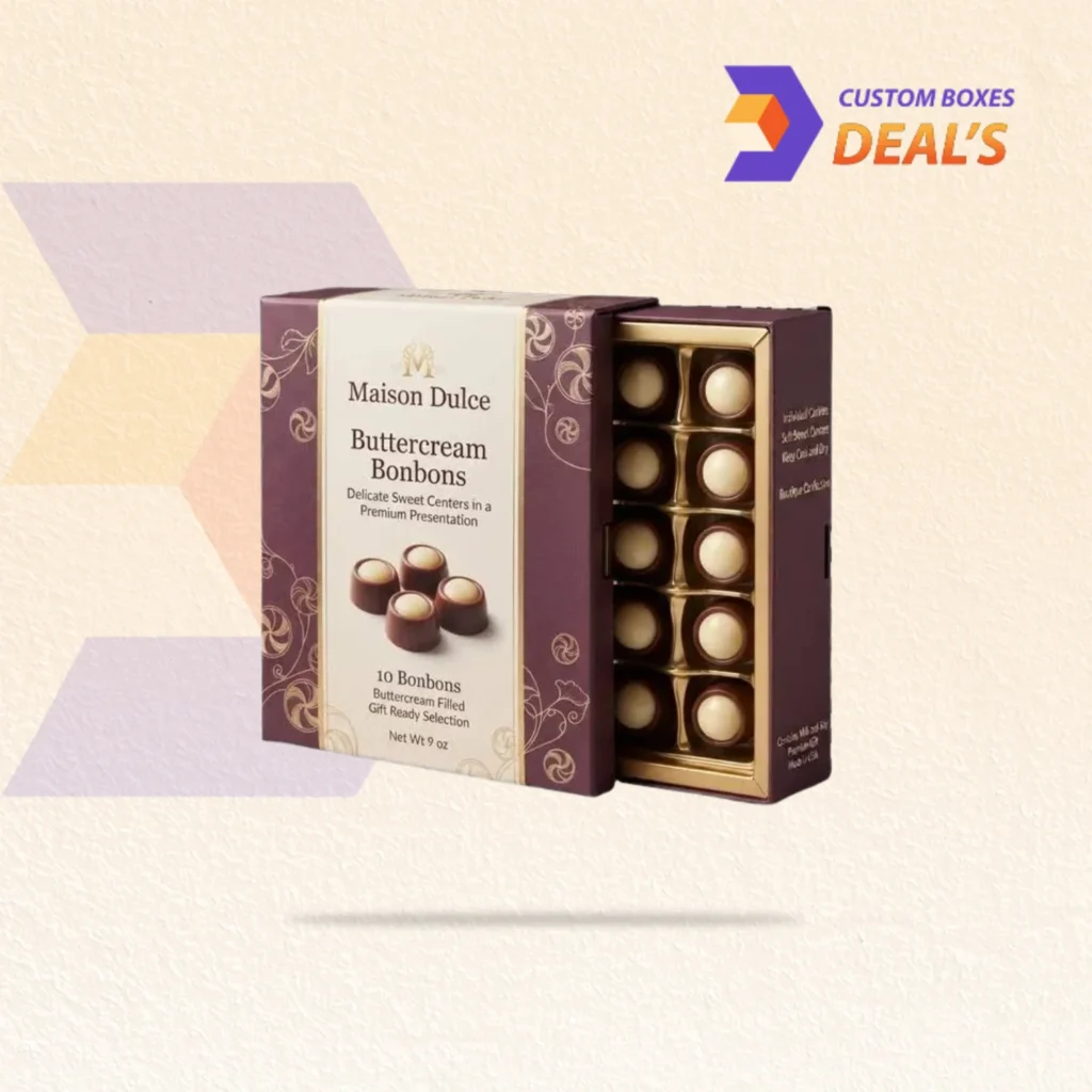 Printed bonbon boxes designed for secure and attractive packaging of assorted chocolates