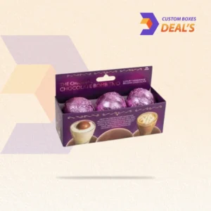 Printed cocoa bomb boxes with festive and branded designs for hot chocolate products