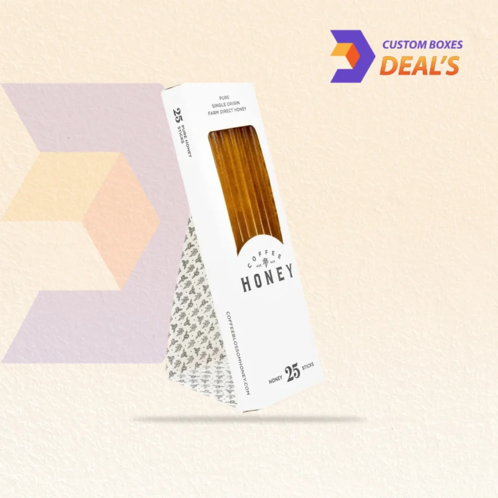 Branded honey stick packaging designed for secure storage and attractive product display