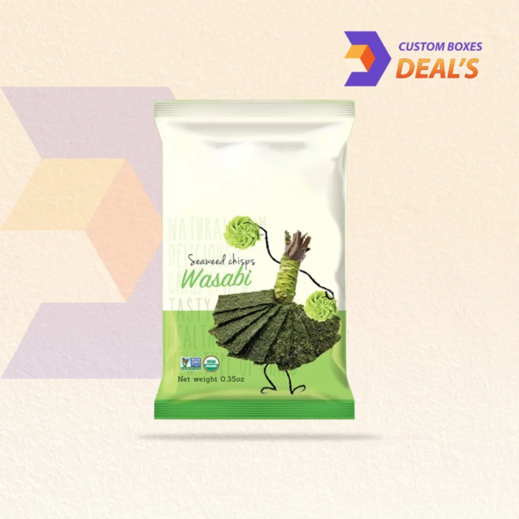 Custom seaweed packaging for branded seaweed products and retail display